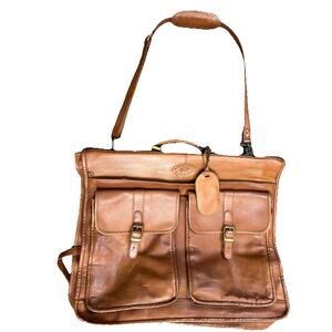 Old Money Brown Leather Garment Travel Bag Luggage Suit Bag Suitcase Brass VTG